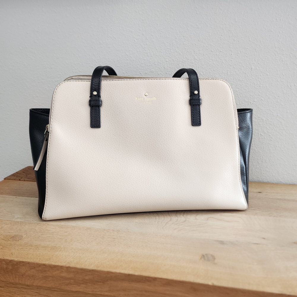 Gorgeous Cream And Black Kate Spade Grand Street Lydia Tote Purse With Side Bags